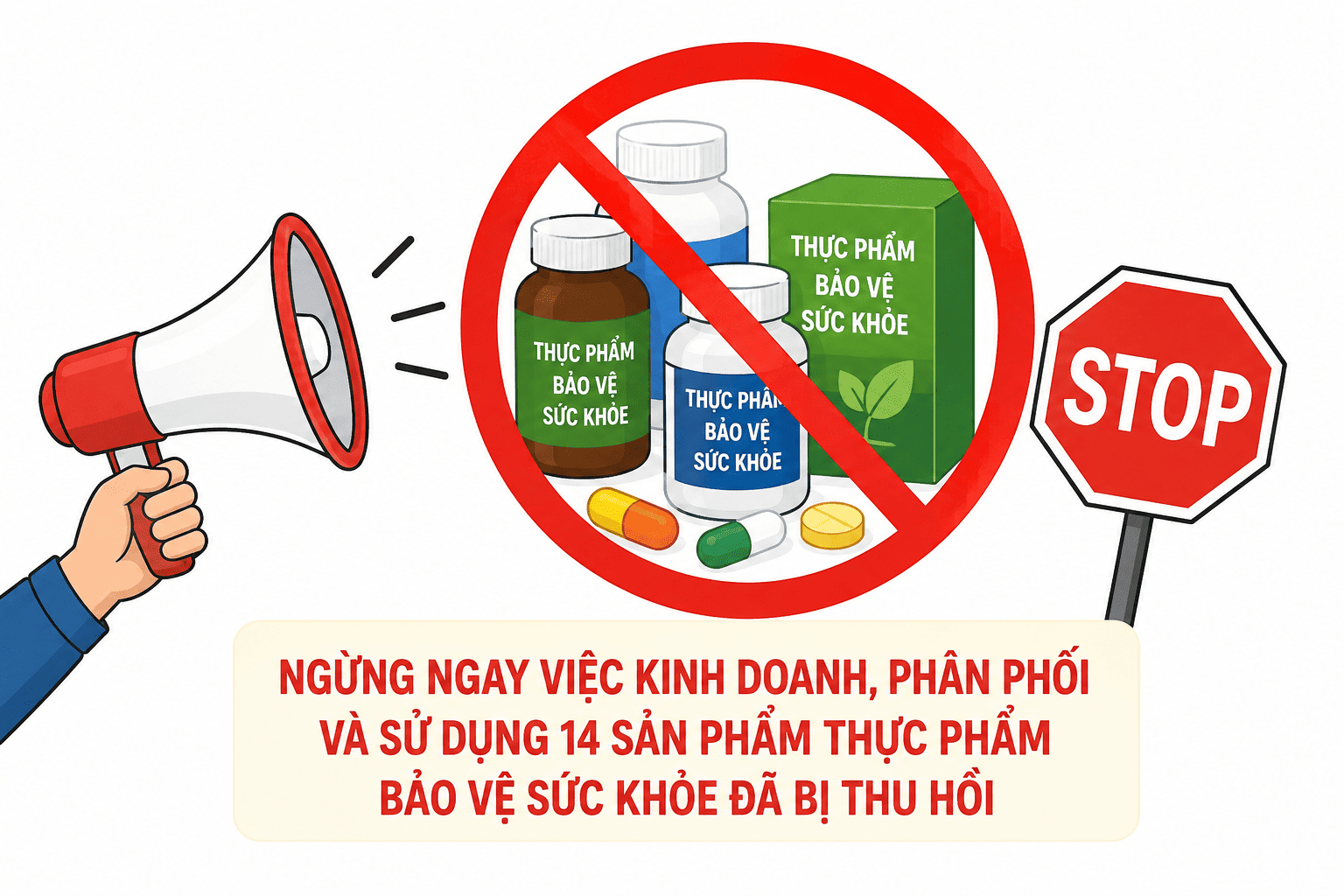 Thông báo về việc ngừng kinh doanh, sử dụng 14 sản phẩm thực phẩm bảo vệ sức khỏe đã bị thu hồi hiệu lực Giấy tiếp nhận đăng ký bản công bố