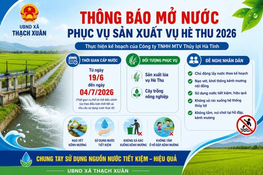 Thông báo Về việc mở nước phục vụ sản xuất vụ Hè Thu năm 2026
