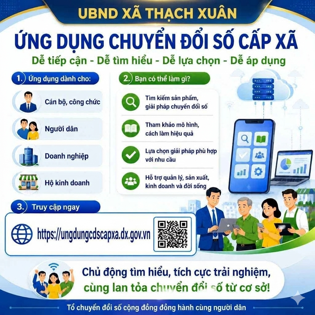 UBND xã Thạch Xuân tuyên truyền, hướng dẫn truy cập và khai thác Ứng dụng Chuyển đổi số cấp xã