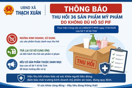 Thạch Xuân: Thông báo thu hồi, tiêu hủy 36 sản phẩm mỹ phẩm vi phạm quy định