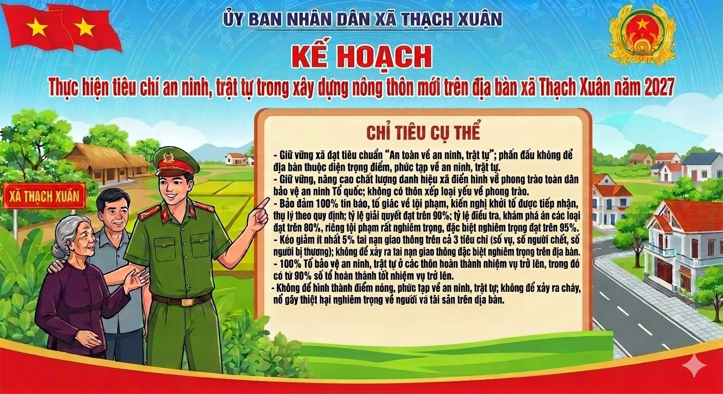 Kế hoạch thực hiện tiêu chí an ninh, trật tự trong xây dựng nông thôn mới trên địa bàn xã Thạch Xuân năm 2027